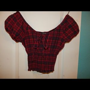 Red and black off the shoulder top